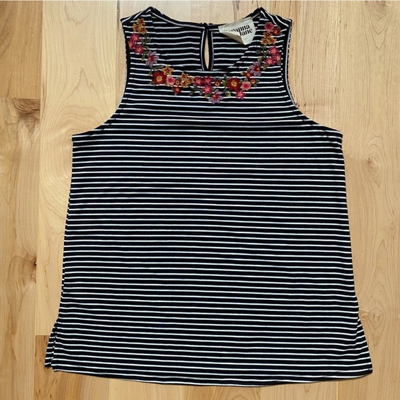 Savannah Jane Tops - Savannah Jane Striped with Floral Embroidered Tank Top